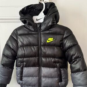 Nike Black and Gray Puffer Jacket with Neon Logo